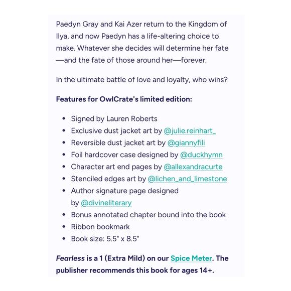 Owlcrate Special Signed Edition Fearless By Lauren Roberts - Picture 9 of 9